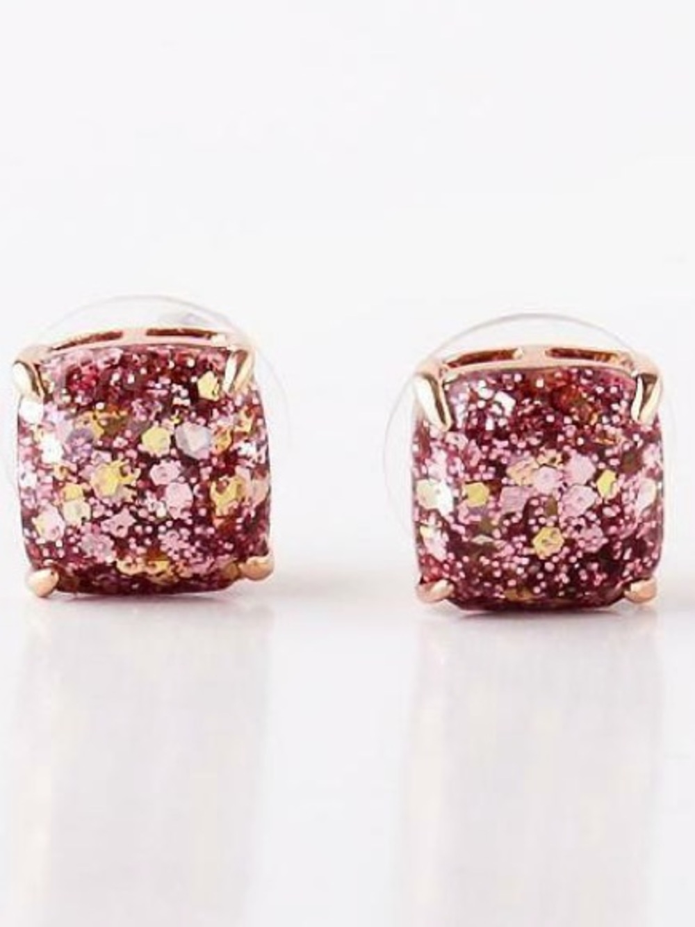 KATE SPADE NEW YORK ♠️ square rose gold glitter square stud earrings